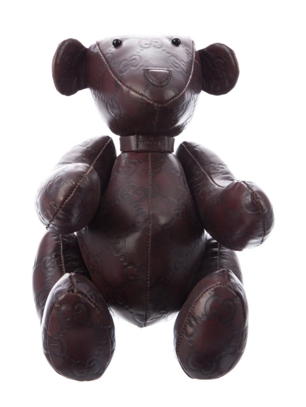 Gucci Dark Brown Embossed Monogram Leather Bear Accent